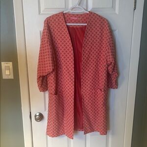 Isaac Mizrahi Coral Pink Polka Dot Lined Spring Coat
